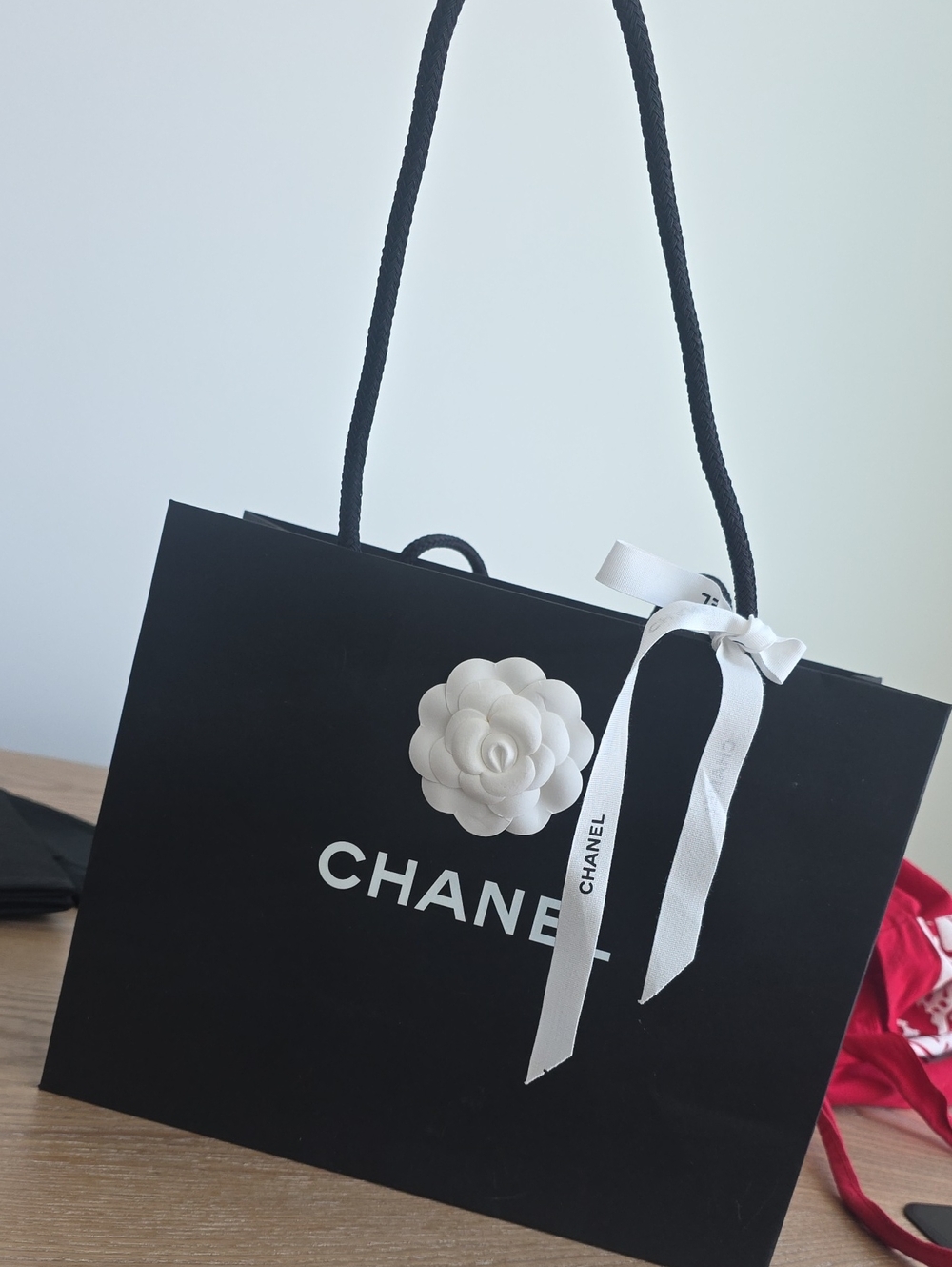 CHANEL Black and White Camellia Logo Tote Bag